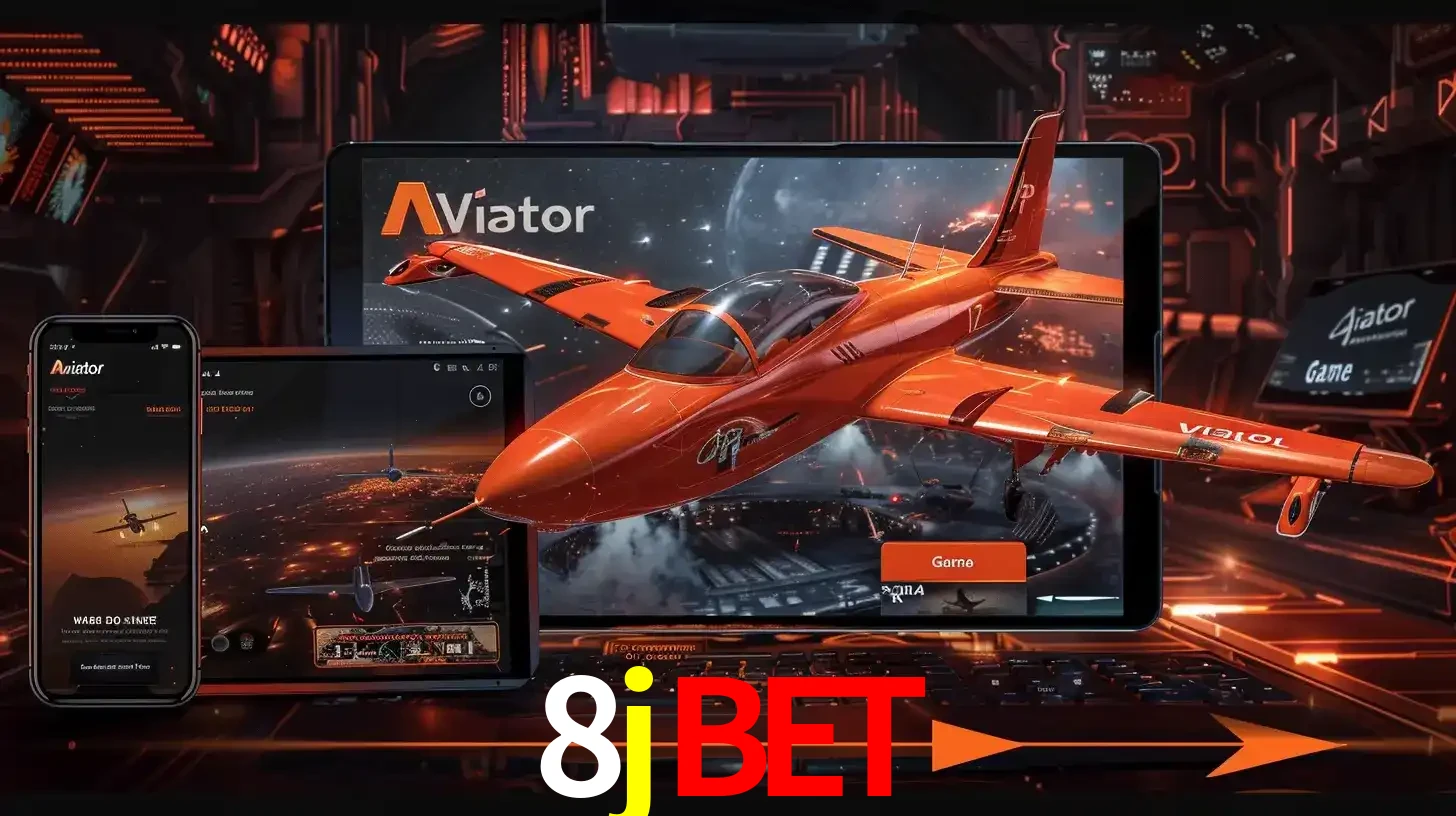 Apresentação tecnológica do jogo Aviator com um avião saindo da tela de um tablet, demonstrando a experiência imersiva em múltiplos dispositivos no 8jbet.