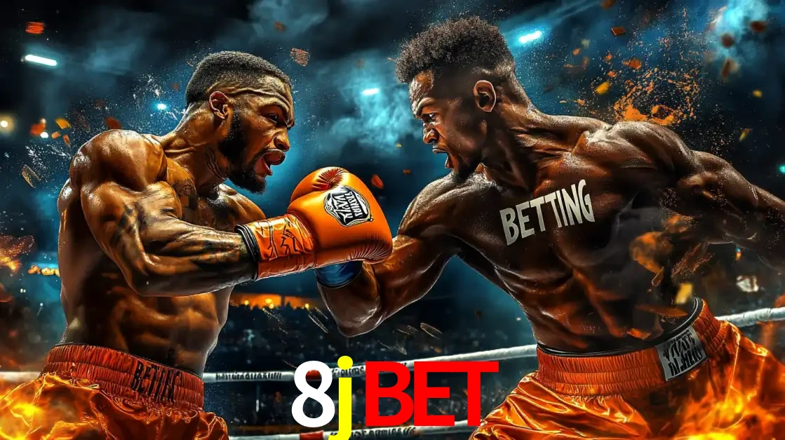 Dois boxeadores em uma luta intensa e explosiva, representando a adrenalina e as oportunidades de apostas em esportes de combate disponíveis na plataforma 8jbet.