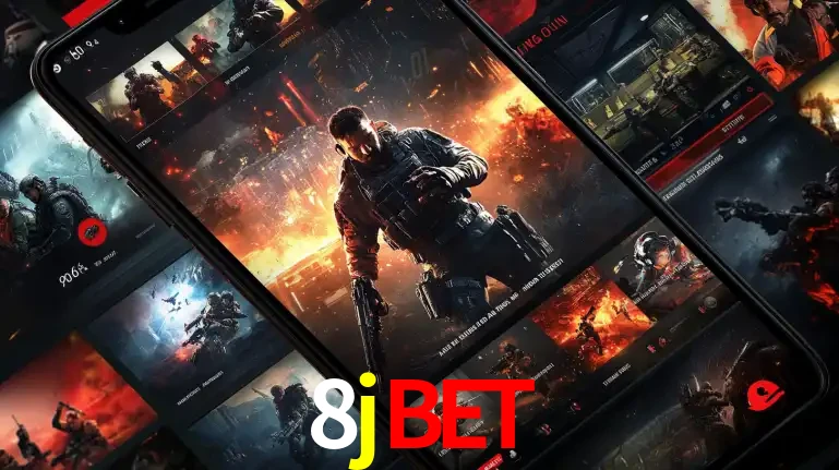 Tela de um celular exibindo uma galeria de jogos de tiro com temática militar, mostrando a variedade de e-sports disponíveis para apostas na plataforma de entretenimento 8jbet.