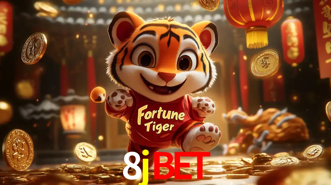 O alegre personagem do Fortune Tiger correndo sobre um caminho de moedas de ouro, simbolizando os grandes prêmios e a diversão do popular jogo de slot do 8jbet.